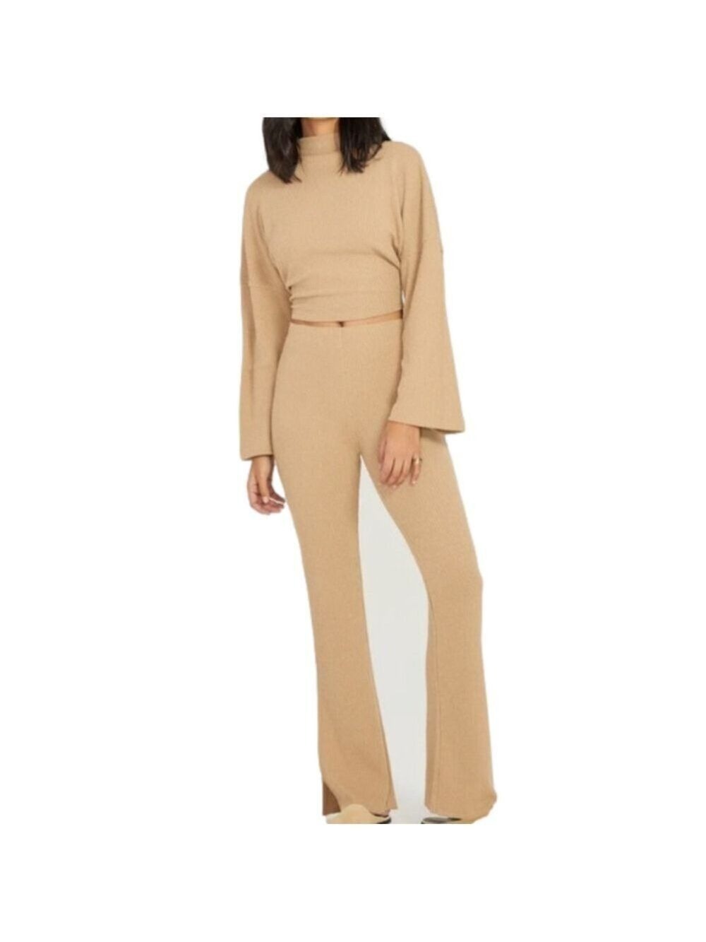 NWT REVOLVE Ribbed Textured Open Back Tie Top in CAMEL TAN by SOMETHING NAVY - Picture 3 of 8